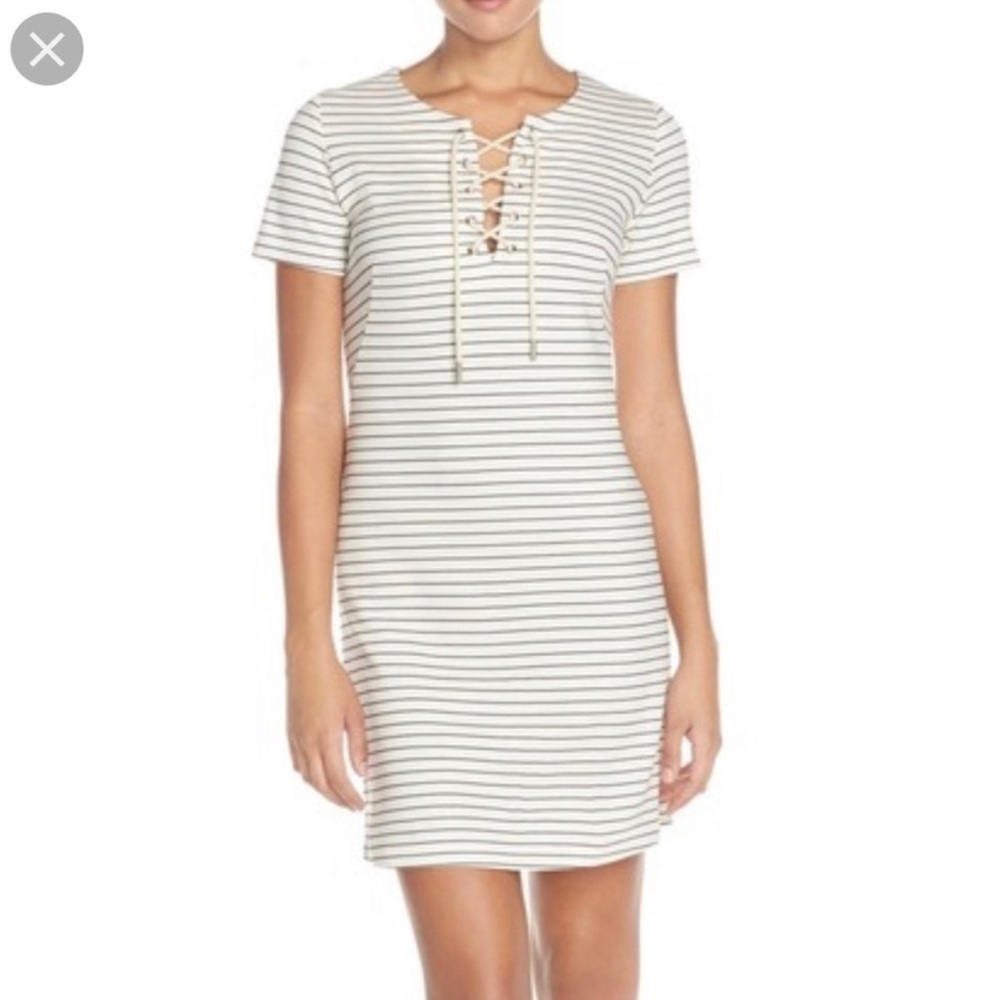 Amanda Uprichard Serena Black White Striped Tie Nautical Short Sleeve‎ Dress